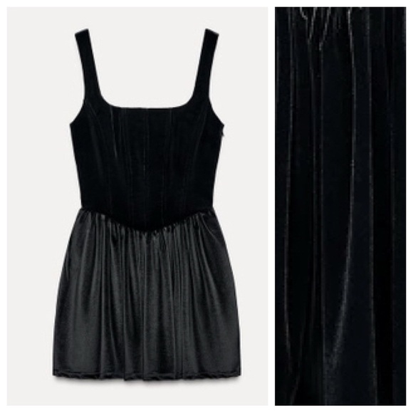 NWT. Zara Black Velvet Corset Short Dress with Square Neckline. Size XS. - Picture 5 of 10
